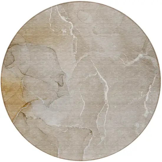 Beige Round Abstract Washable Non Skid Indoor Outdoor Area Rug Photo 5