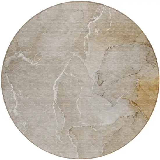 8' Round Beige Round Abstract Washable Non Skid Indoor Outdoor Area Rug Photo 2