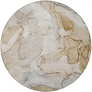 Photo of 8' Round Beige Round Abstract Washable Non Skid Indoor Outdoor Area Rug