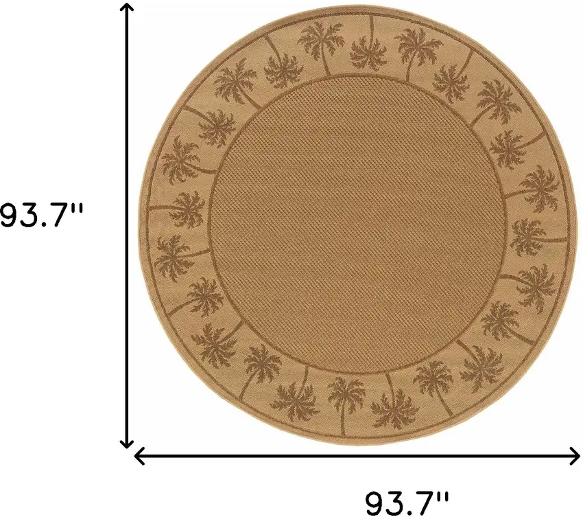 8' Round Beige Round Stain Resistant Indoor Outdoor Area Rug Photo 5
