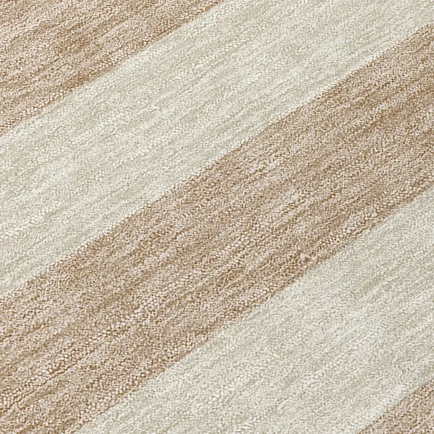 Beige Round Striped Washable Non Skid Indoor Outdoor Area Rug Photo 8