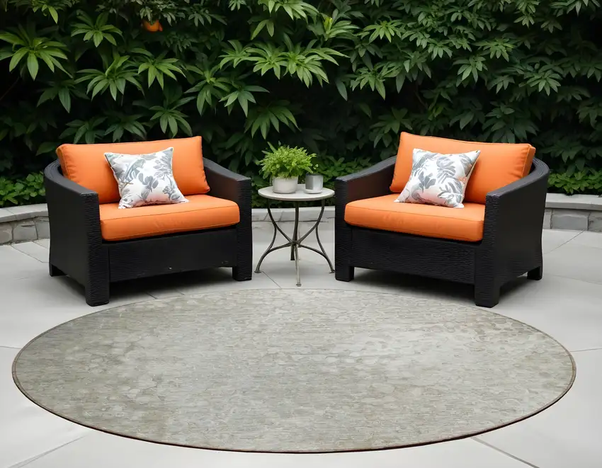 8' Round Beige Round Washable Non Skid Indoor Outdoor Area Rug Photo 1