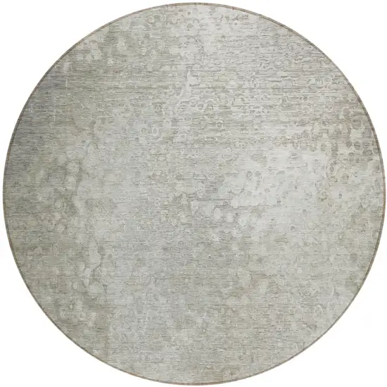 8' Round Beige Round Washable Non Skid Indoor Outdoor Area Rug Photo 2