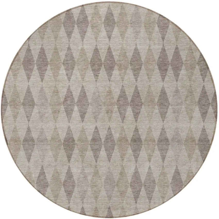 Beige Taupe and Brown Round Geometric Washable Non Skid Indoor Outdoor Area Rug Photo 4