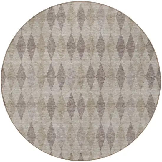 Beige Taupe and Brown Round Geometric Washable Non Skid Indoor Outdoor Area Rug Photo 5