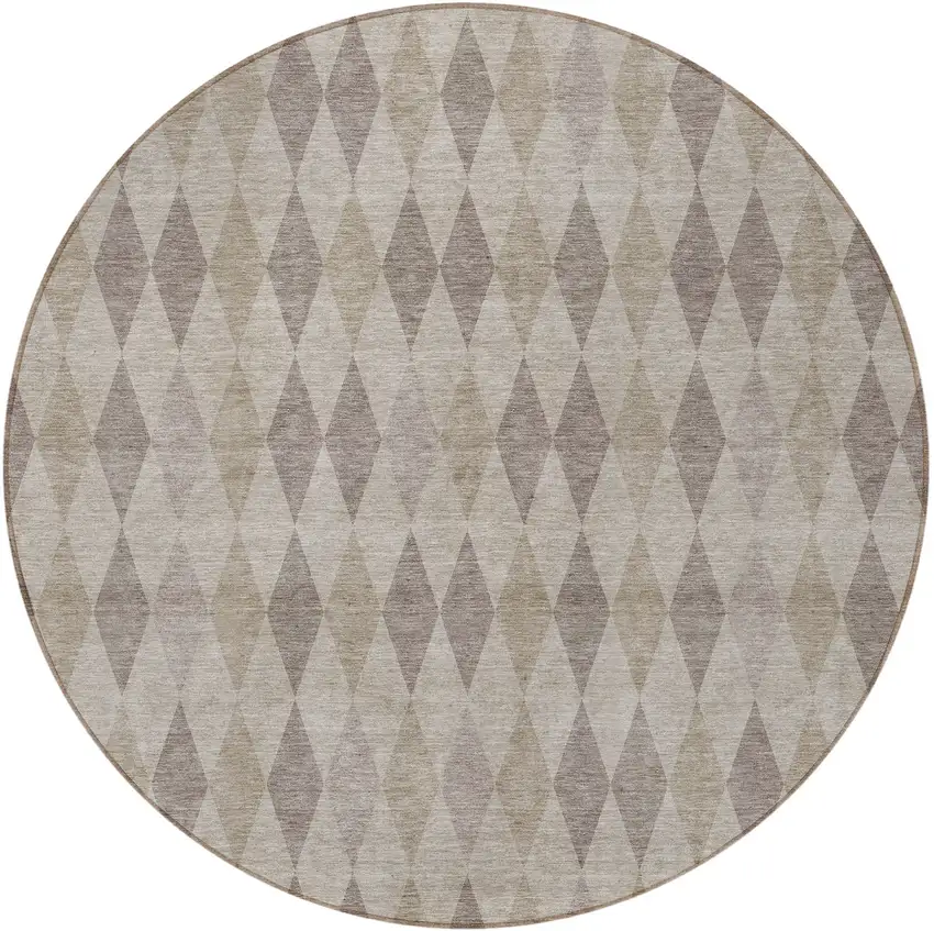 Beige Taupe and Brown Round Geometric Washable Non Skid Indoor Outdoor Area Rug Photo 5