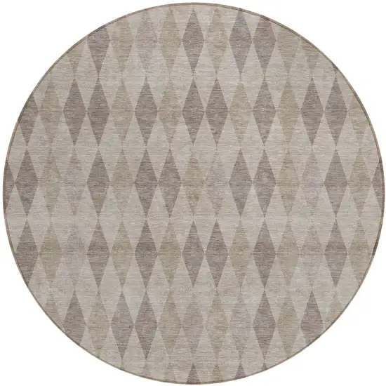 Beige Taupe and Brown Round Geometric Washable Non Skid Indoor Outdoor Area Rug Photo 2