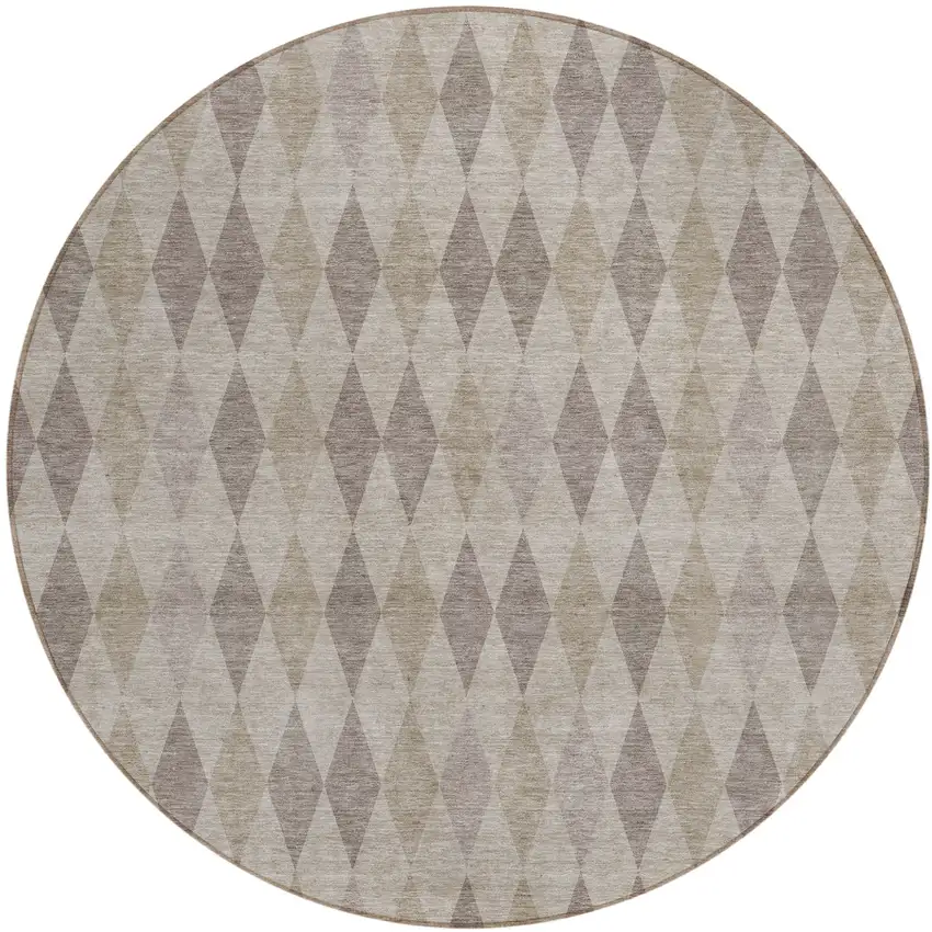 Beige Taupe and Brown Round Geometric Washable Non Skid Indoor Outdoor Area Rug Photo 2