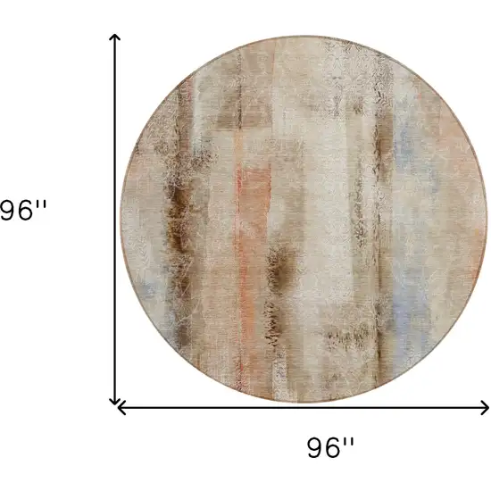 Beige and Brown Round Washable Non Skid Indoor Outdoor Area Rug Photo 9