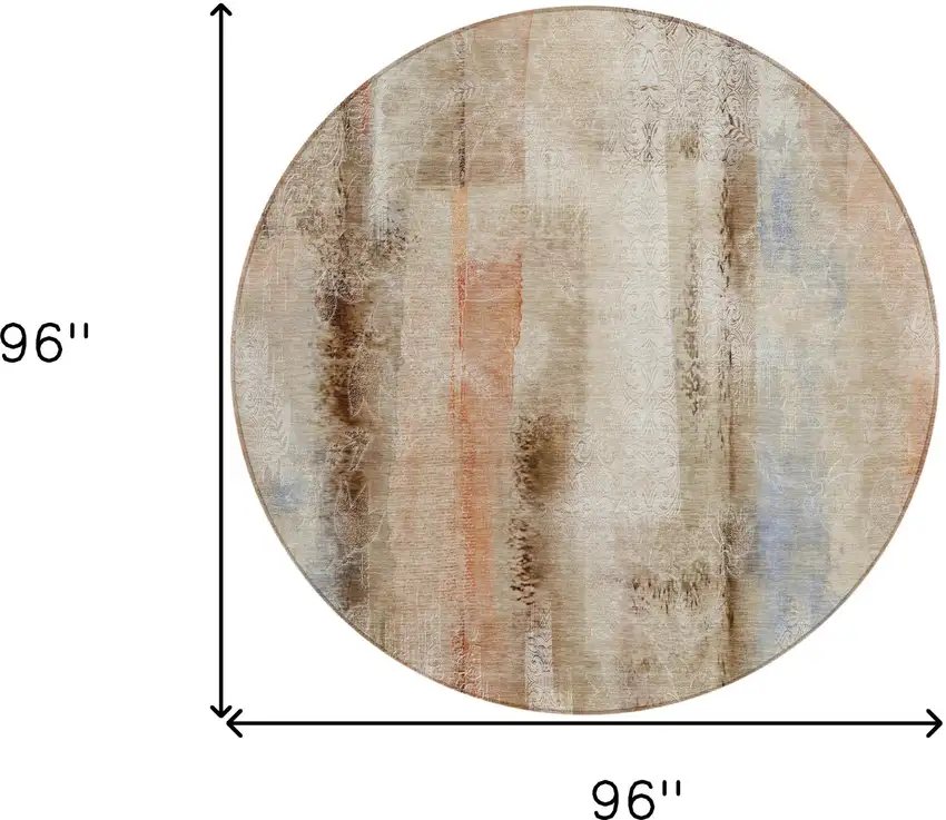 Beige and Brown Round Washable Non Skid Indoor Outdoor Area Rug Photo 9