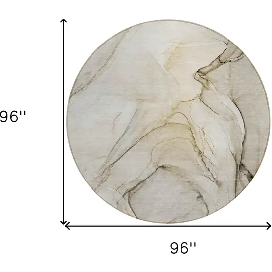 8' Round Beige and Gray Round Abstract Washable Non Skid Indoor Outdoor Area Rug Photo 3