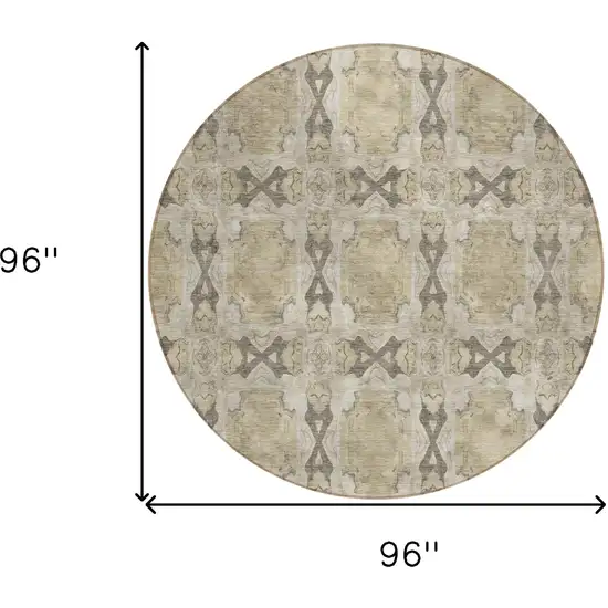 Beige and Gray Round Floral Medallion Washable Non Skid Indoor Outdoor Area Rug Photo 3