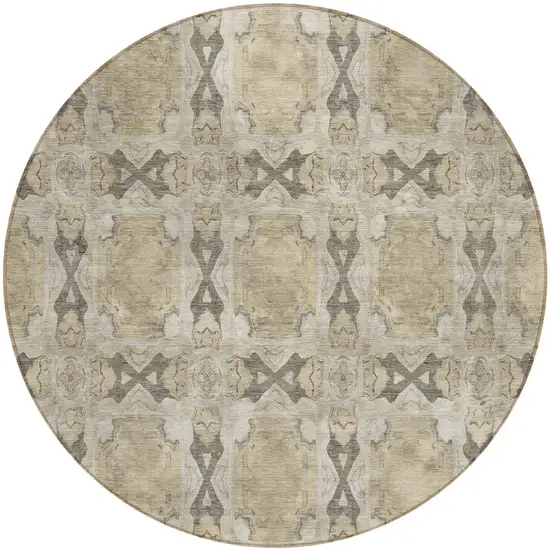 Beige and Gray Round Floral Medallion Washable Non Skid Indoor Outdoor Area Rug Photo 2