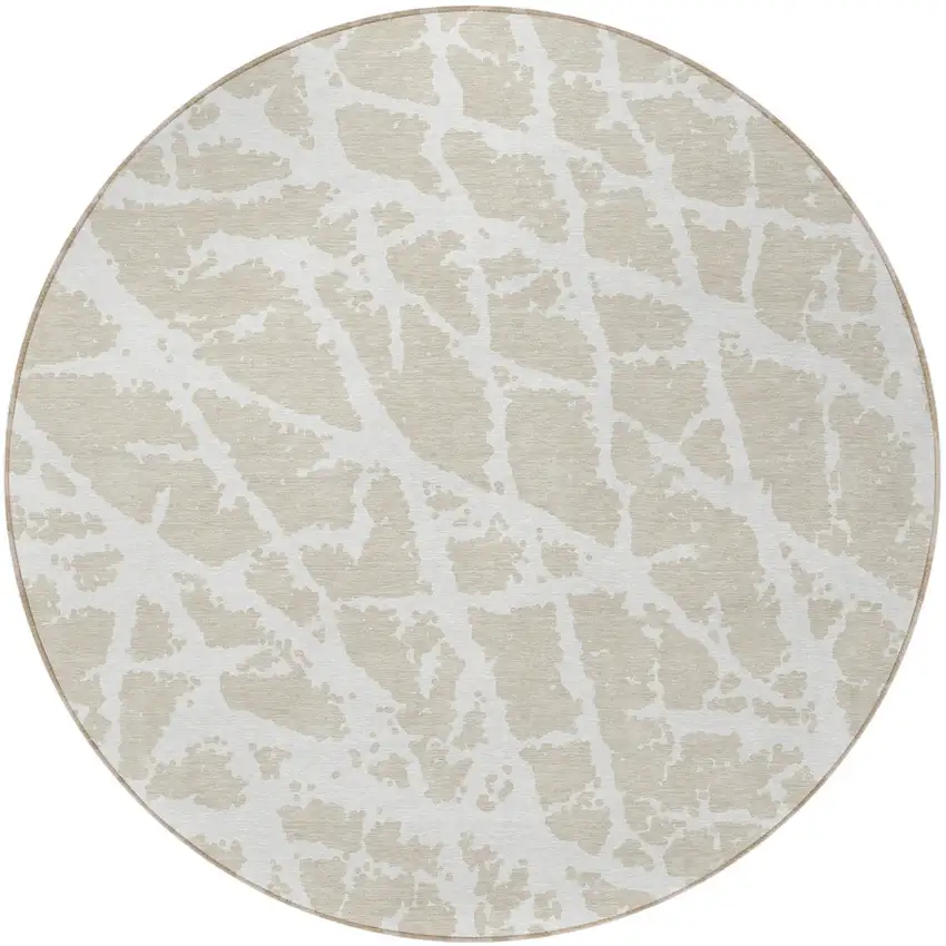 8' Round Beige and Ivory Round Abstract Washable Non Skid Indoor Outdoor Area Rug Photo 4