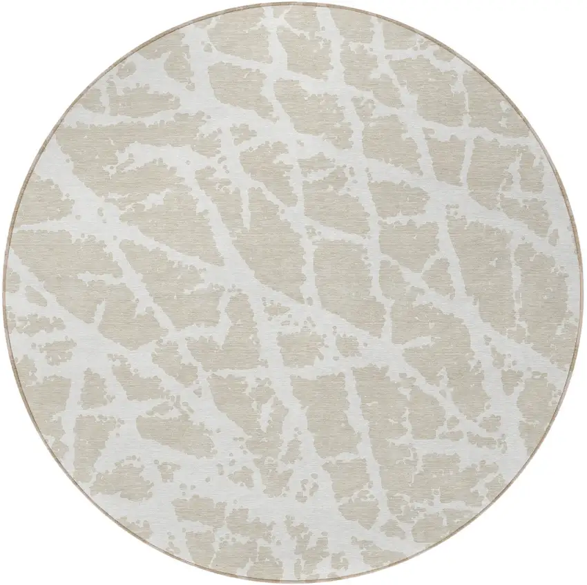 8' Round Beige and Ivory Round Abstract Washable Non Skid Indoor Outdoor Area Rug Photo 4