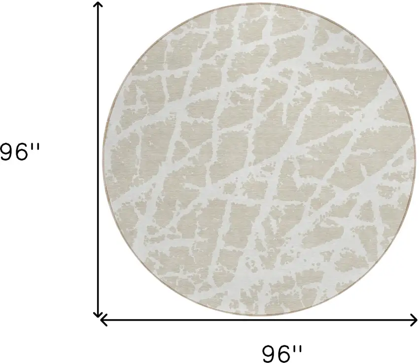 Beige and Ivory Round Abstract Washable Non Skid Indoor Outdoor Area Rug Photo 3