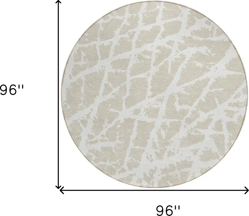 Beige and Ivory Round Abstract Washable Non Skid Indoor Outdoor Area Rug Photo 3