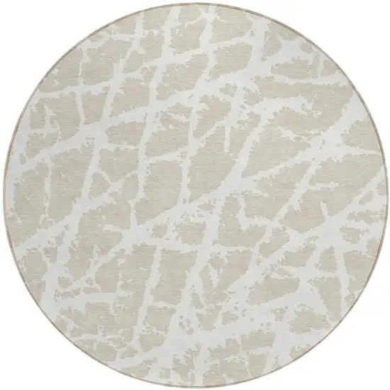 8' Round Beige and Ivory Round Abstract Washable Non Skid Indoor Outdoor Area Rug Photo 2