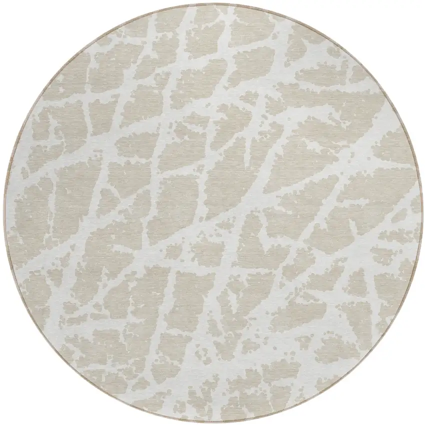 8' Round Beige and Ivory Round Abstract Washable Non Skid Indoor Outdoor Area Rug Photo 2