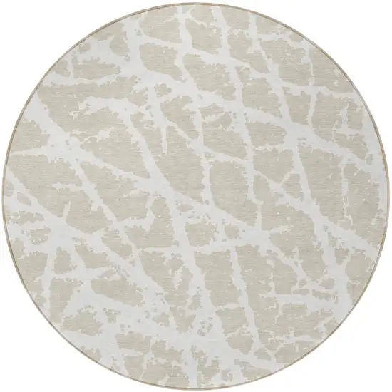 8' Round Beige and Ivory Round Abstract Washable Non Skid Indoor Outdoor Area Rug Photo 5