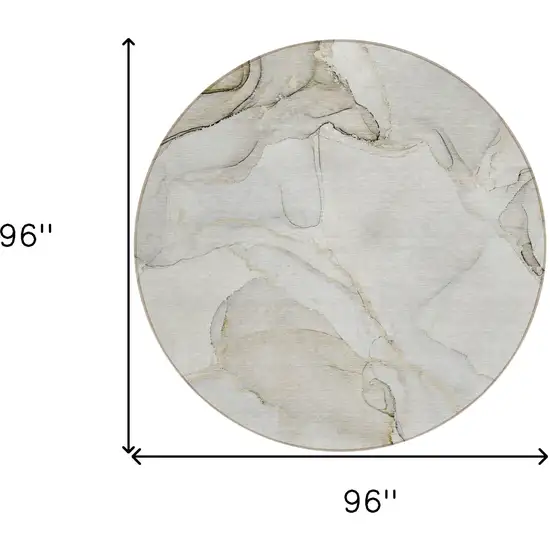 Beige and Ivory Round Abstract Washable Non Skid Indoor Outdoor Area Rug Photo 9