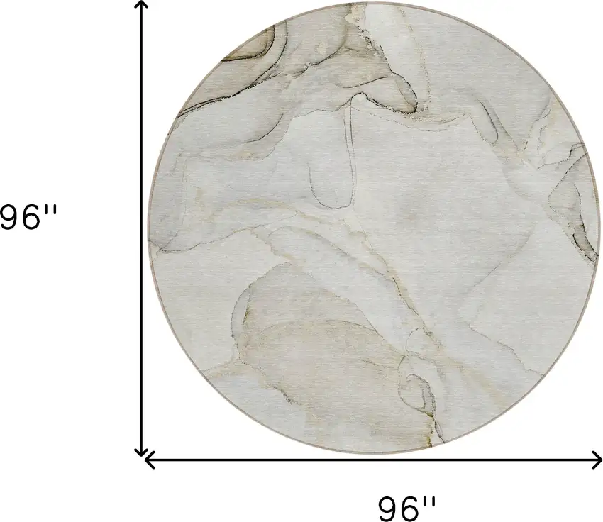 Beige and Ivory Round Abstract Washable Non Skid Indoor Outdoor Area Rug Photo 9