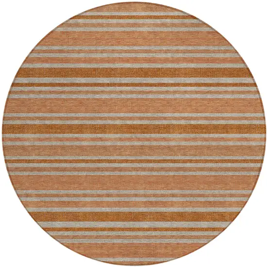 8' Round Beige and Orange Round Striped Washable Non Skid Indoor Outdoor Area Rug Photo 2