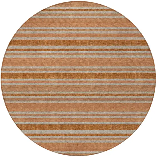 Beige and Orange Round Striped Washable Non Skid Indoor Outdoor Area Rug Photo 4