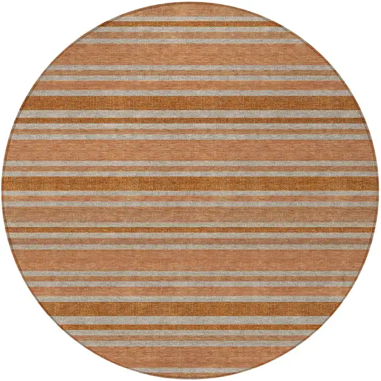 Beige and Orange Round Striped Washable Non Skid Indoor Outdoor Area Rug Photo 5