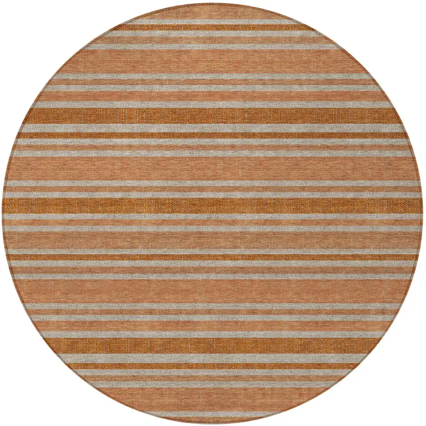 Beige and Orange Round Striped Washable Non Skid Indoor Outdoor Area Rug Photo 5