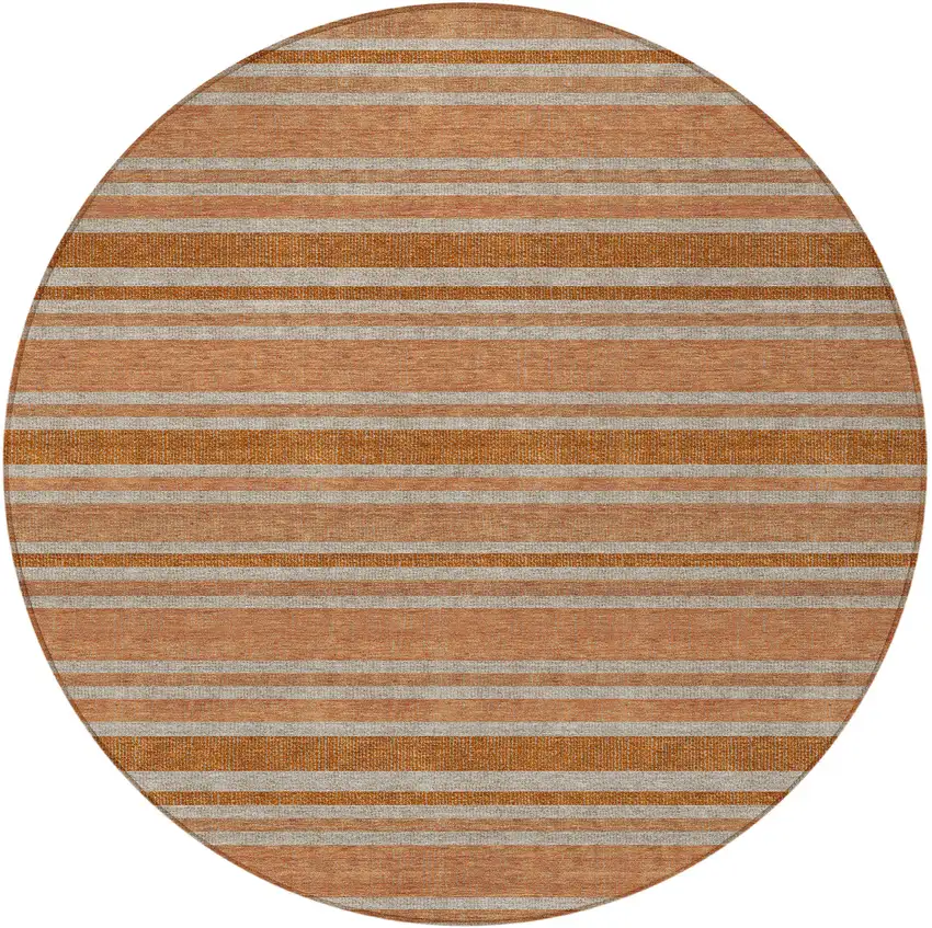 Beige and Orange Round Striped Washable Non Skid Indoor Outdoor Area Rug Photo 5