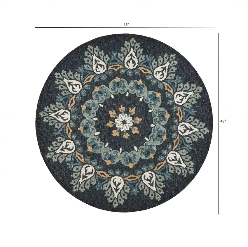 4' Round Black Floral Paradise Area Rug Photo 7
