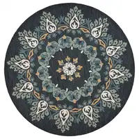 Photo of 4' Round Black Floral Paradise Area Rug