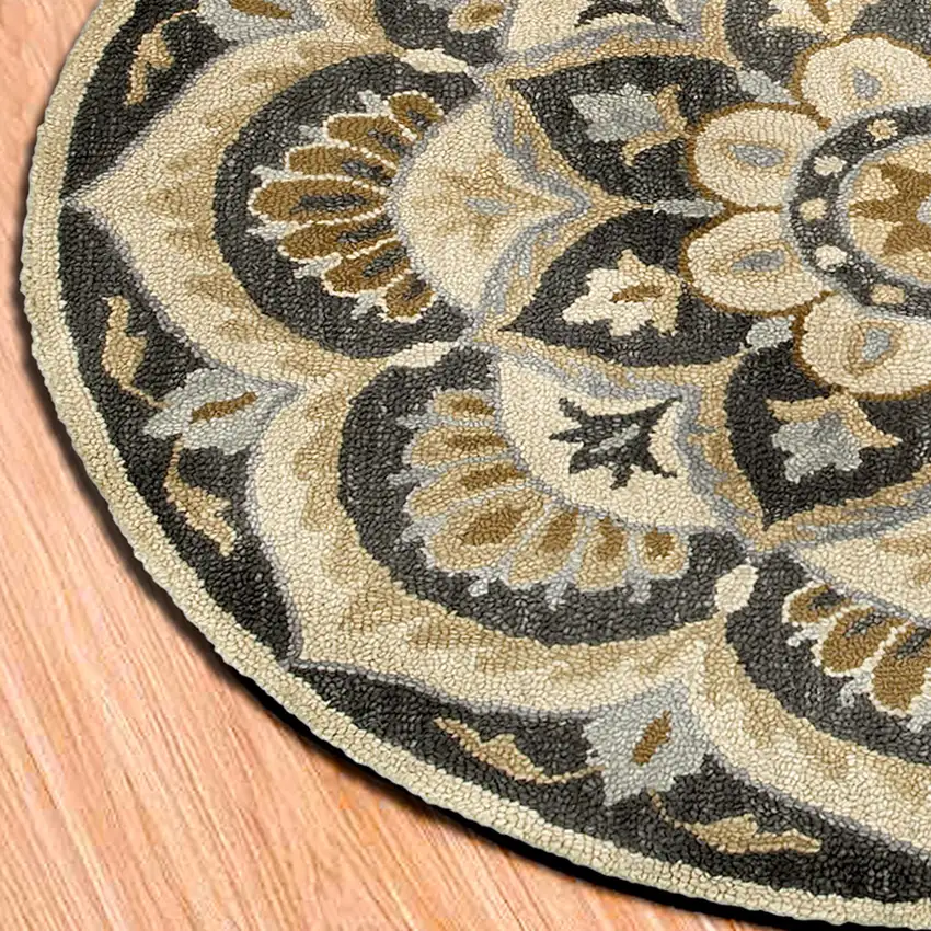 Black Flower Blossom Area Rug Photo 9