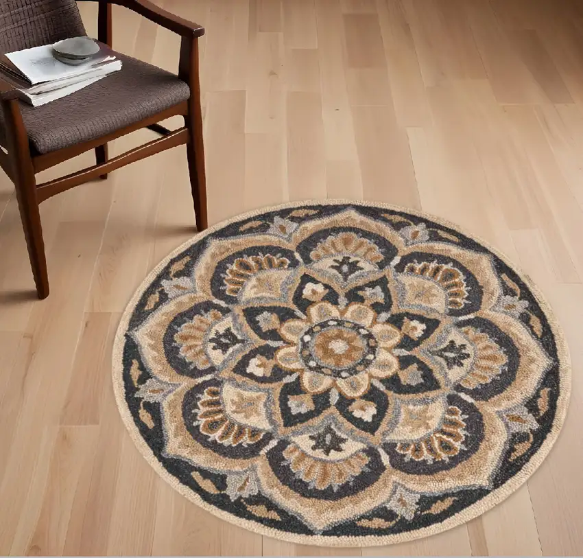 Black Flower Blossom Area Rug Photo 2
