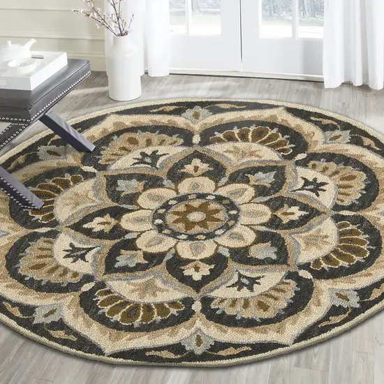 Black Flower Blossom Area Rug Photo 5