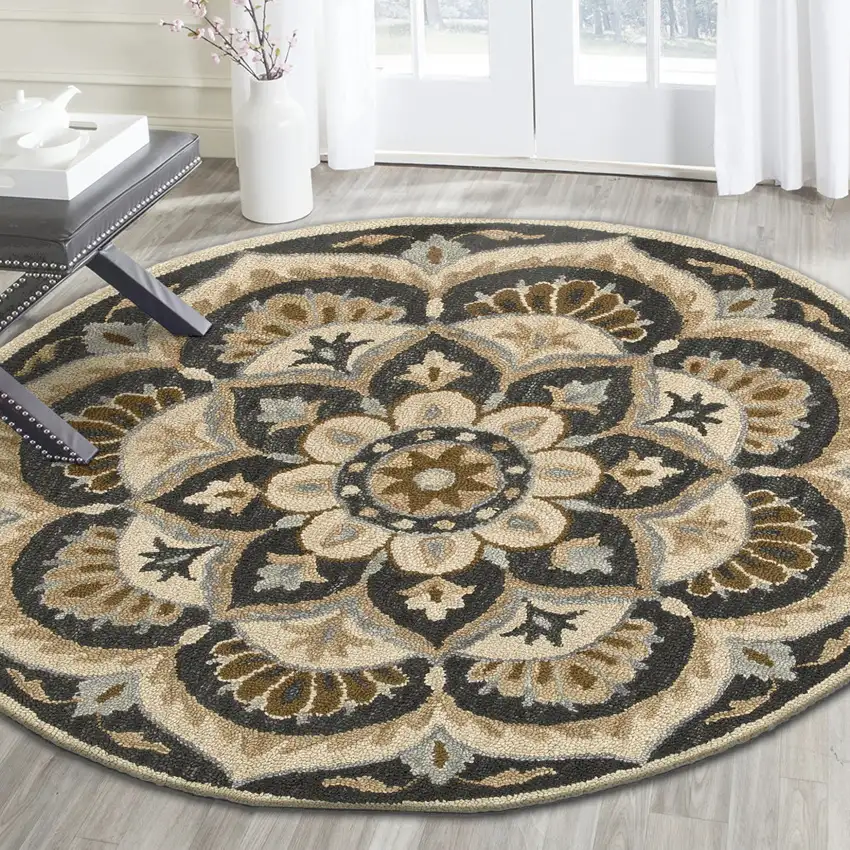 Black Flower Blossom Area Rug Photo 5