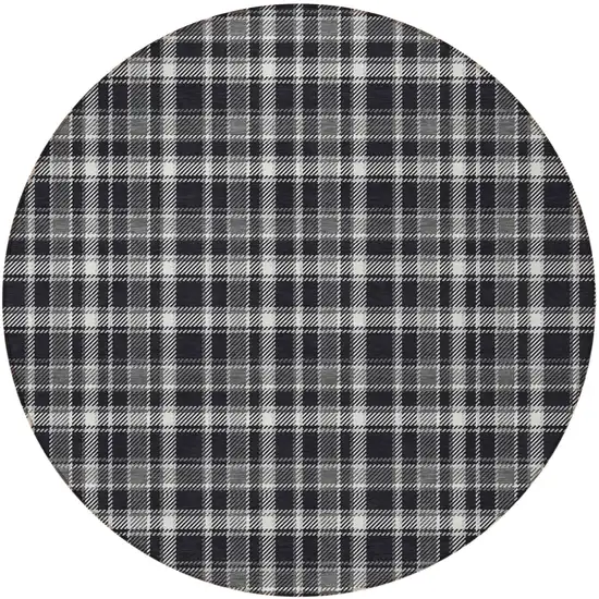 Black Gray and White Round Plaid Washable Non Skid Indoor Outdoor Area Rug Photo 5
