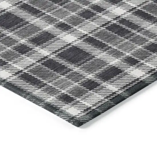 Black Gray and White Round Plaid Washable Non Skid Indoor Outdoor Area Rug Photo 7