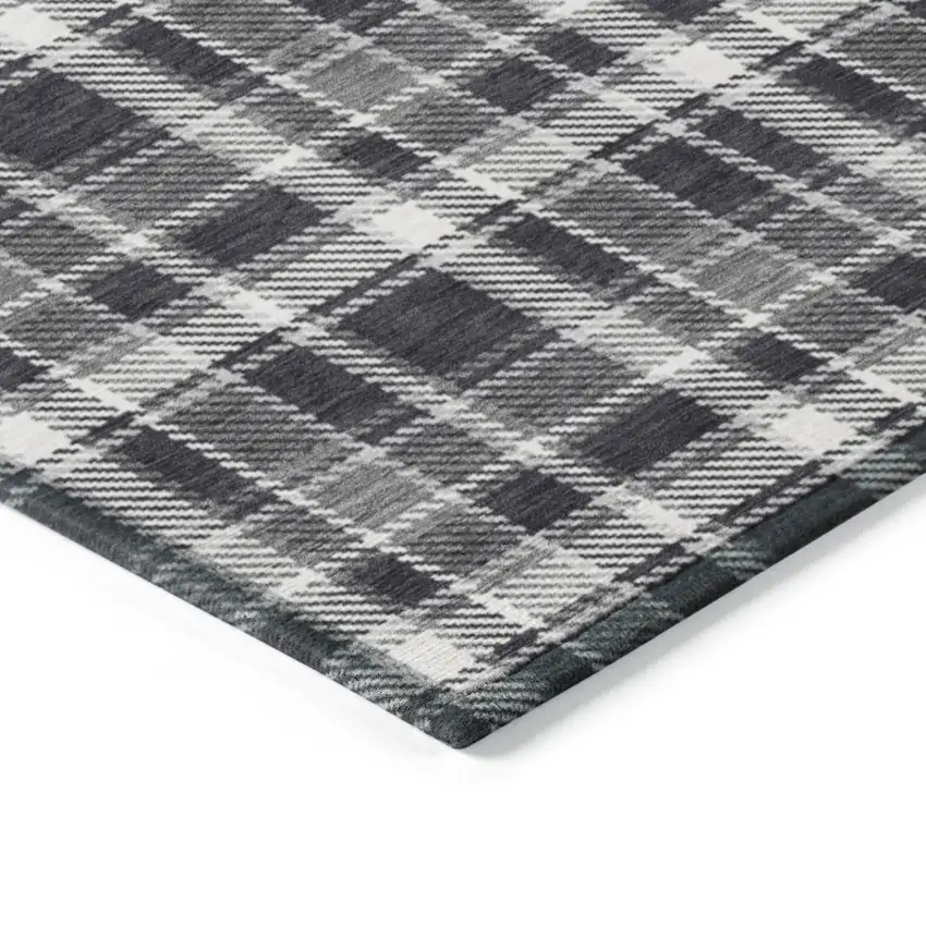 Black Gray and White Round Plaid Washable Non Skid Indoor Outdoor Area Rug Photo 7