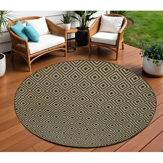 Black and Tan Round Geometric Stain Resistant Indoor Outdoor Area Rug Photo 1