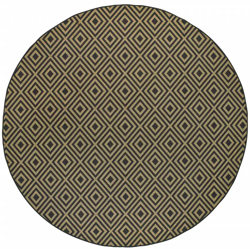 8' Round Black Round Geometric Stain Resistant Indoor Outdoor Area Rug Photo 1