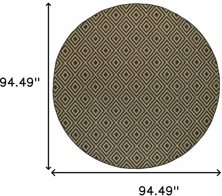 8' Round Black Round Geometric Stain Resistant Indoor Outdoor Area Rug Photo 6