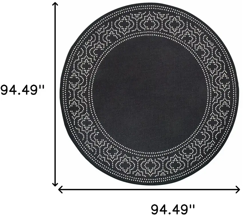 8' Round Black Round Stain Resistant Indoor Outdoor Area Rug Photo 5