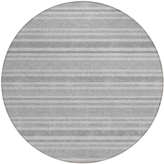 Black Silver and Gray Round Striped Washable Indoor Outdoor Area Rug Photo 2