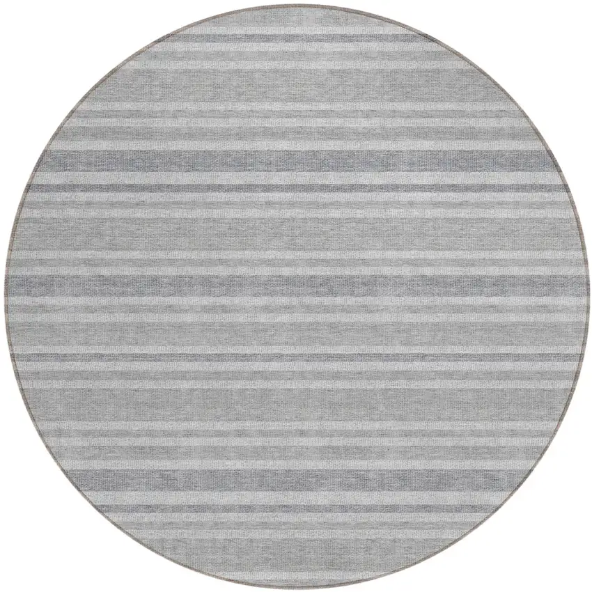 Black Silver and Gray Round Striped Washable Indoor Outdoor Area Rug Photo 2