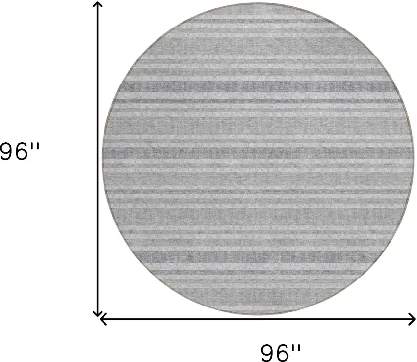 Black Silver and Gray Round Striped Washable Indoor Outdoor Area Rug Photo 3