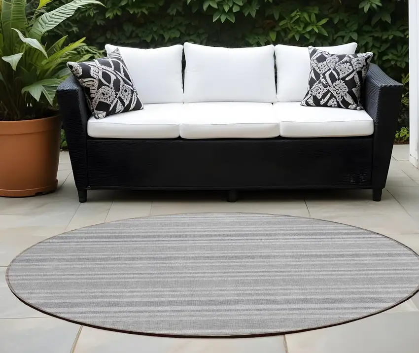 Black Silver and Gray Round Striped Washable Indoor Outdoor Area Rug Photo 1