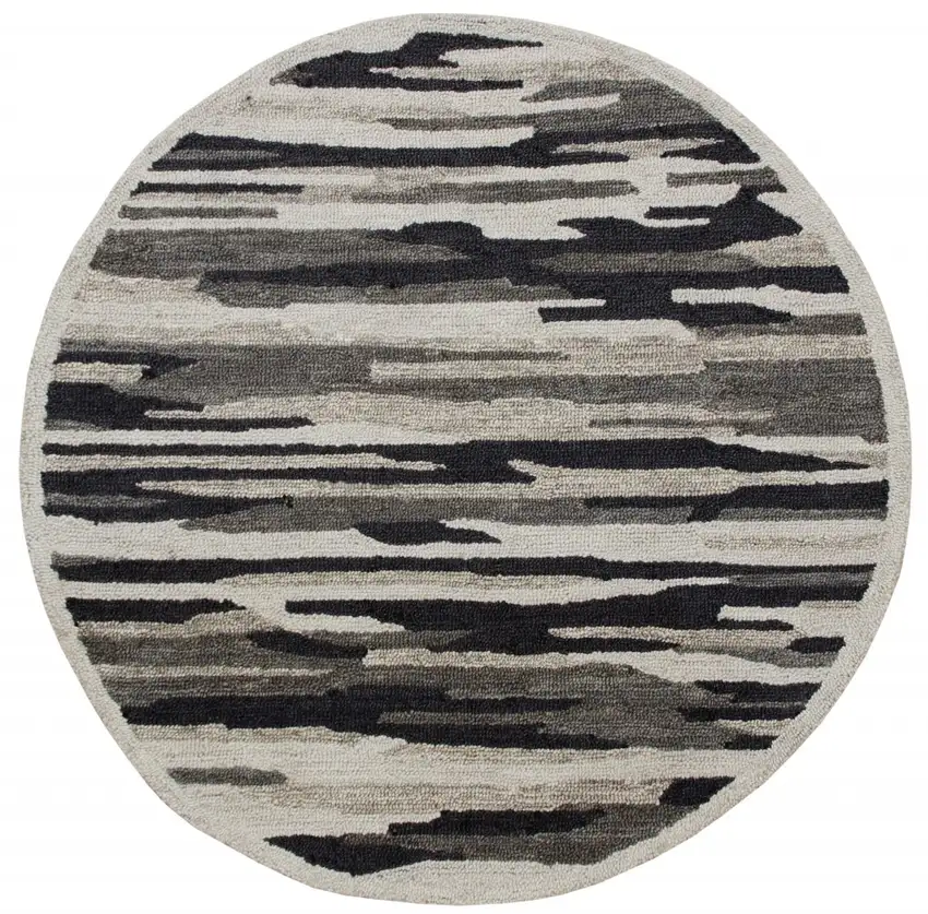4' Round Black and Gray Camouflage Area Rug Photo 1