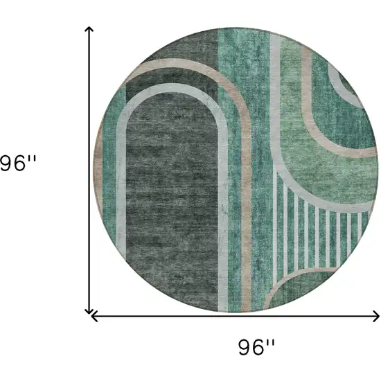 Black and Green Round Abstract Washable Indoor Outdoor Area Rug Photo 3